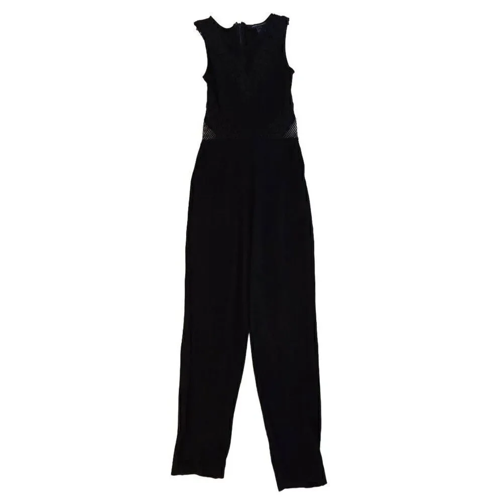 French Connection Womens Lace Trim V-Neck Sleeveless Jumpsuit Black Size 0